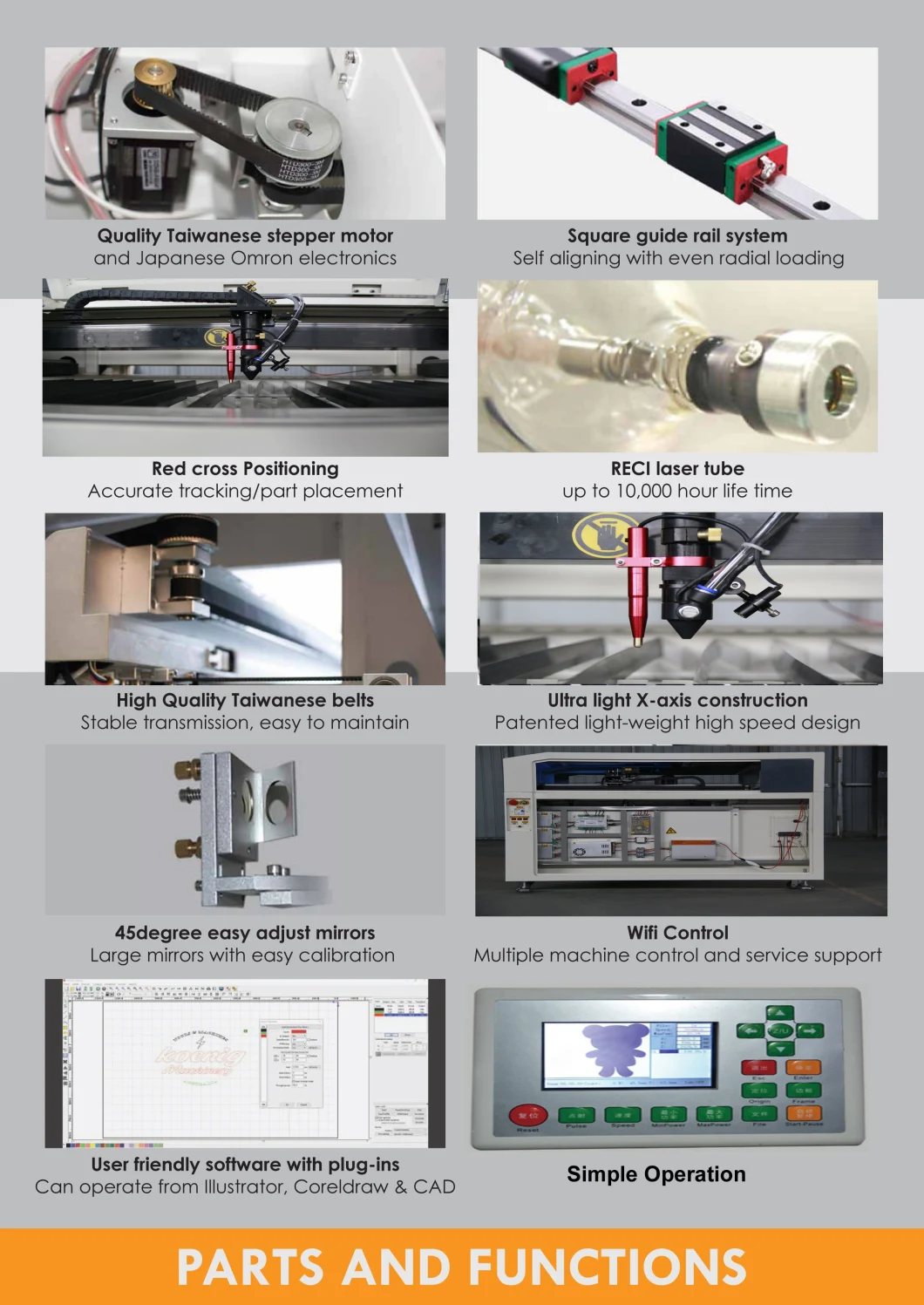 Reci 80W 100W 130W 150W 180W 300W CNC 1390 1610 CO2 Laser Engraving Cutting Machine for Wood Metal Acrylic Plywood Leather and MDF