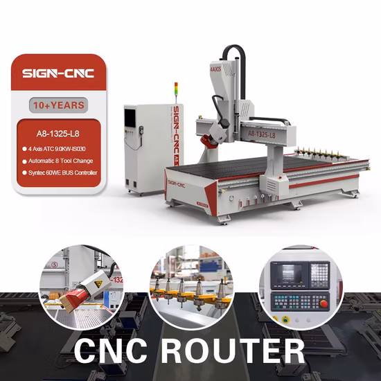 1325 1530 Atc Metallgravur 4-Achsen-CNC-Fräser mit rotierender Spindel 18 Grad